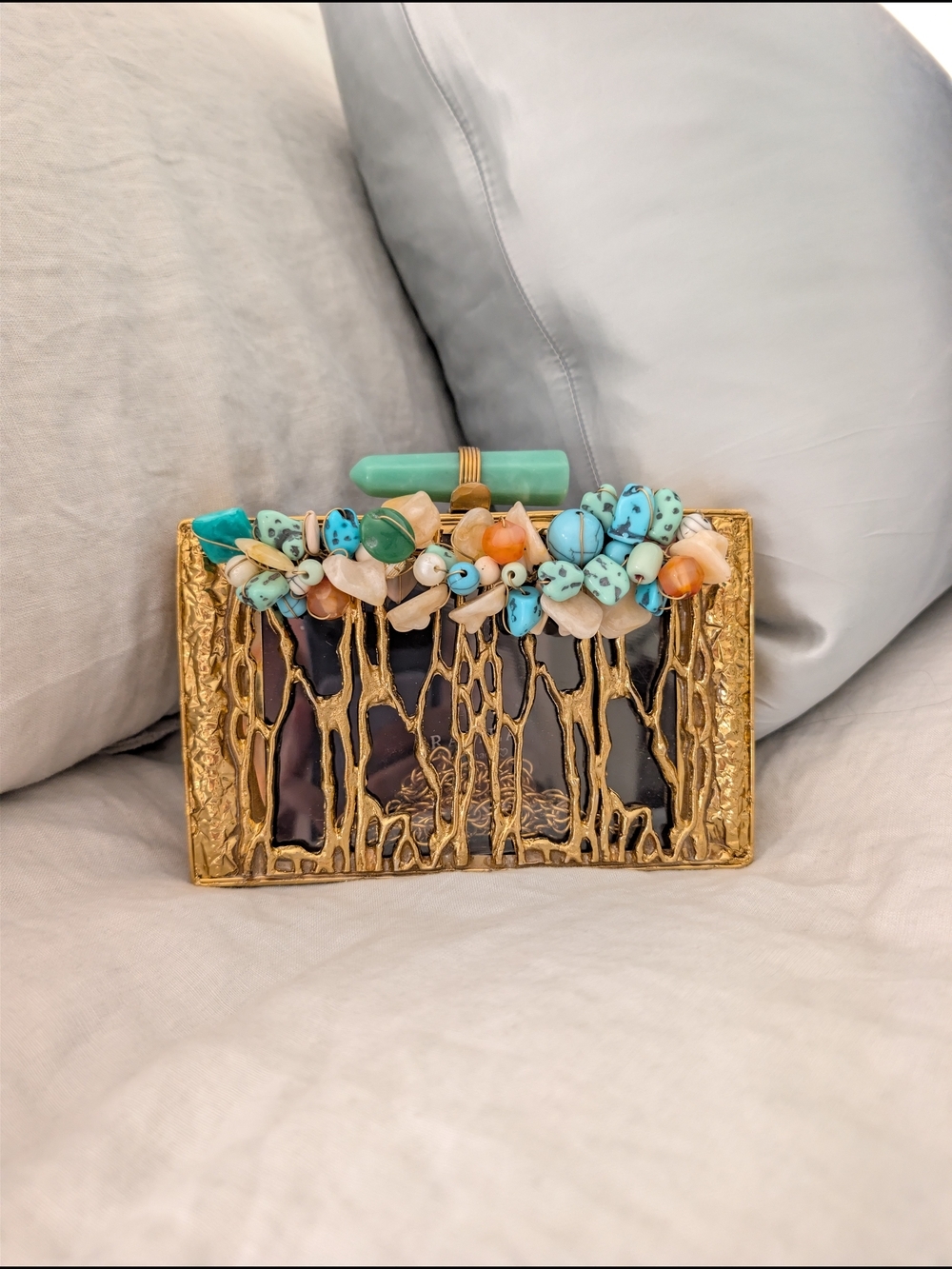 RAMLA Handmade Gemstone Gold Branch Clutch Crossbody Bag Evening Minaudiere